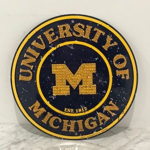 BNWT “University of Michigan" Wall Decor Metal Circle Blue/Yellow Swarovski